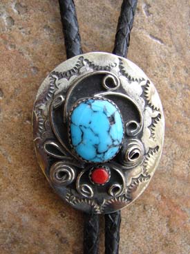 Turquoise & Coral BOLO TIE