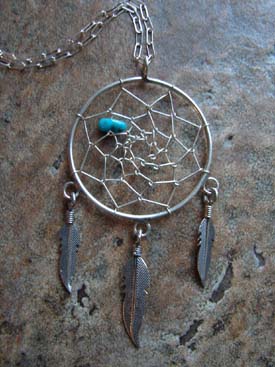 Details about   Faux Turquoise Bead Dream Catcher Pendant Native American Necklace 