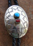 TURQUOISE & CORAL STERLING BOLO